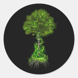 Sticker Rond Guitare électrique Arbre Vie Guitare Joueur Nature