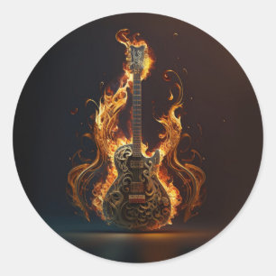 Sticker Rond Guitare électrique en feu           