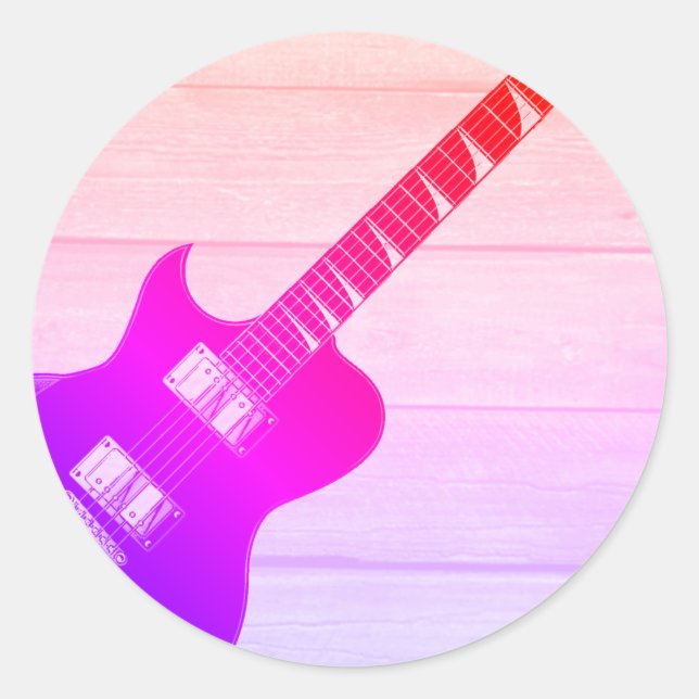 Sticker Rond Guitare électrique & Wood Pop Art (Devant)