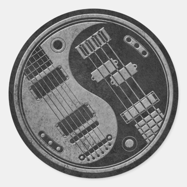 Sticker Rond Guitare et basse Yin Yang avec texture foncée (Devant)