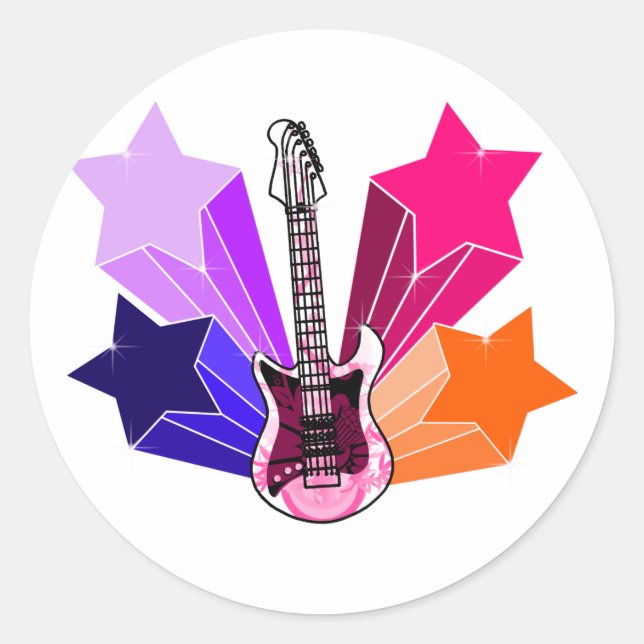 Sticker Rond Guitare frappée par étoile (Devant)