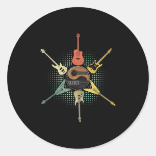 Sticker Rond Guitare Lover Style rétro Cadeau Pour Guitarist