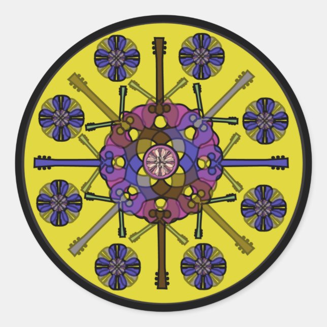 Sticker Rond Guitare Mandala (Devant)