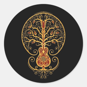 Sticker Rond Guitare rouge d'or sur le noir
