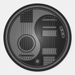 Sticker Rond Guitares électriques acoustiques grises et noires