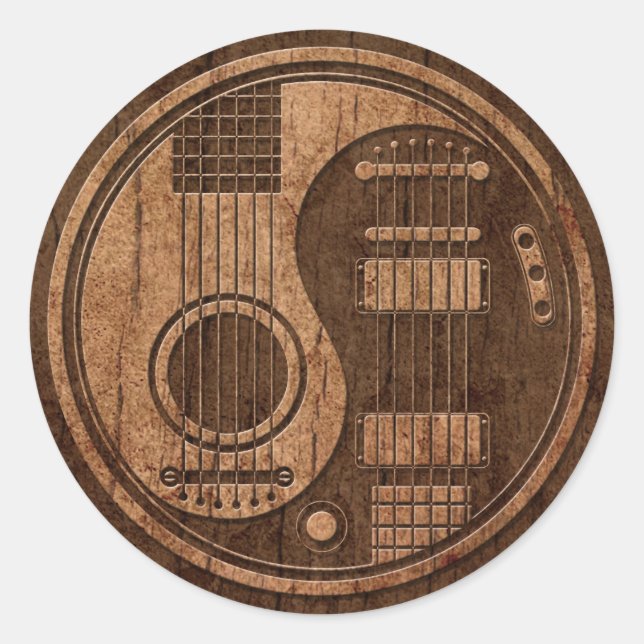 Sticker Rond Guitares électriques acoustiques Yin Yang Wood Eff (Devant)