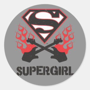 Sticker Rond Guitares flamboyantes de noir de logo de Supergirl