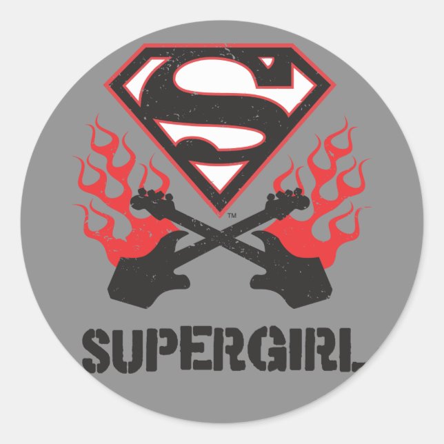 Sticker Rond Guitares flamboyantes de noir de logo de Supergirl (Devant)
