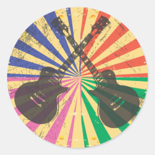 Sticker Rond Guitares Retro Grunge sur arrière - plan starburst