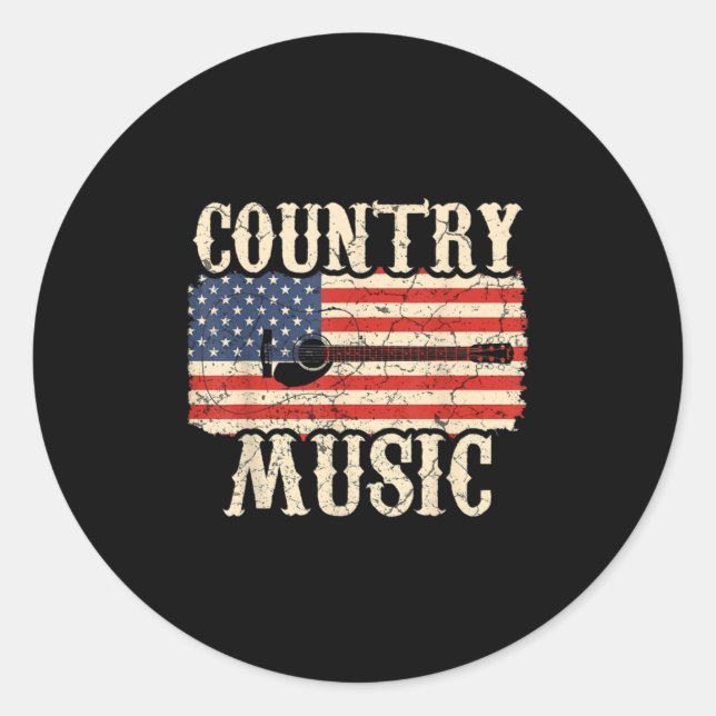 Sticker Rond Guitarist Country Music Guitar American Flag Birth (Devant)