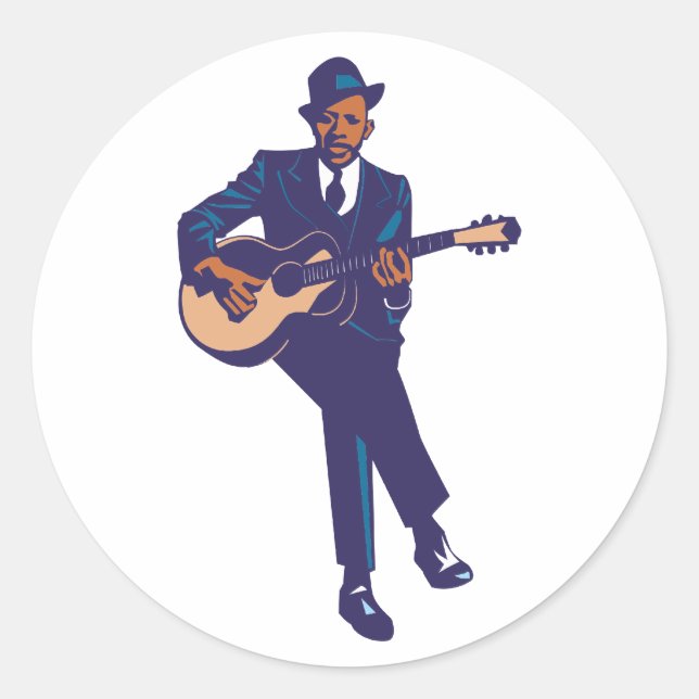 Sticker Rond Guitariste de Blues (Devant)
