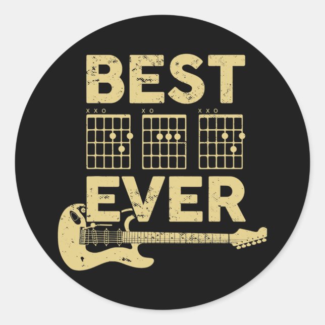 Sticker Rond Guitariste Father Best Dad Ever Chord Guitar Funny (Devant)