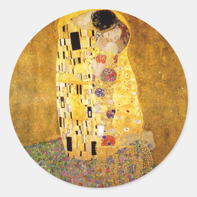 Sticker Rond Gustav Klimt La Peinture Classique Du Kiss (Devant)