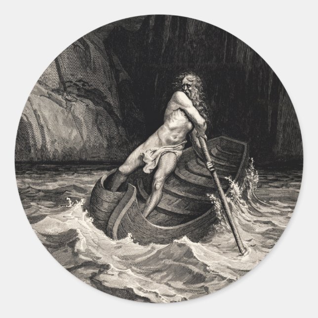 Sticker Rond Gustave Doré - Caron Rowing/Dante's Inferno (Devant)