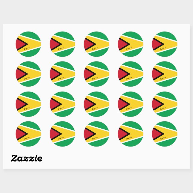 Sticker Rond Guyana & Guyana drapeau patriotes, vacances / spor (Feuille)