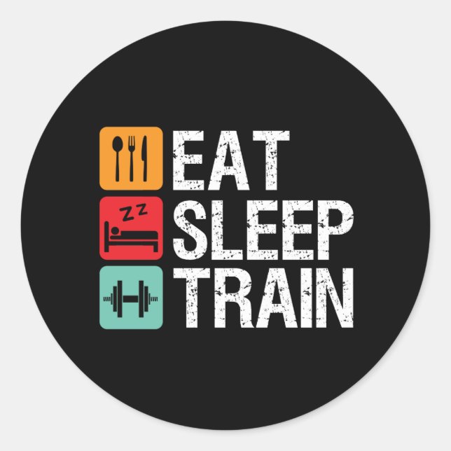 Sticker Rond Gymnase Motivation Exercice Fitness Manger Sleep T (Devant)