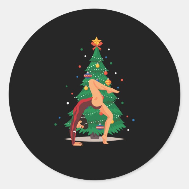 Sticker Rond Gymnast Christmas Tree Gymnast Athletic Sport Gift (Devant)