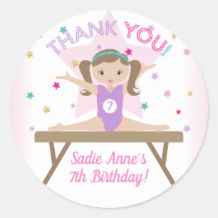 Sticker Rond Gymnastique Jump fête d'anniversaire Red Hair Merc