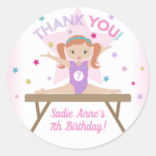 Sticker Rond Gymnastique Jump fête d'anniversaire Red Hair Merc