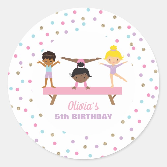 Sticker Rond Gymnastique pastel anniversaire (Devant)