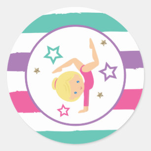 Sticker Rond Gymnastique Rose Violet Turquoise Fille Anniversai