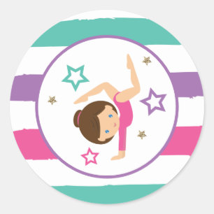 Sticker Rond Gymnastique rose violet turquoise fille Anniversai