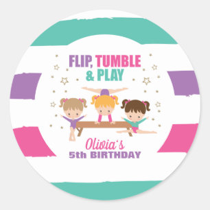 Sticker Rond Gymnastique rose violet turquoise fille Anniversai