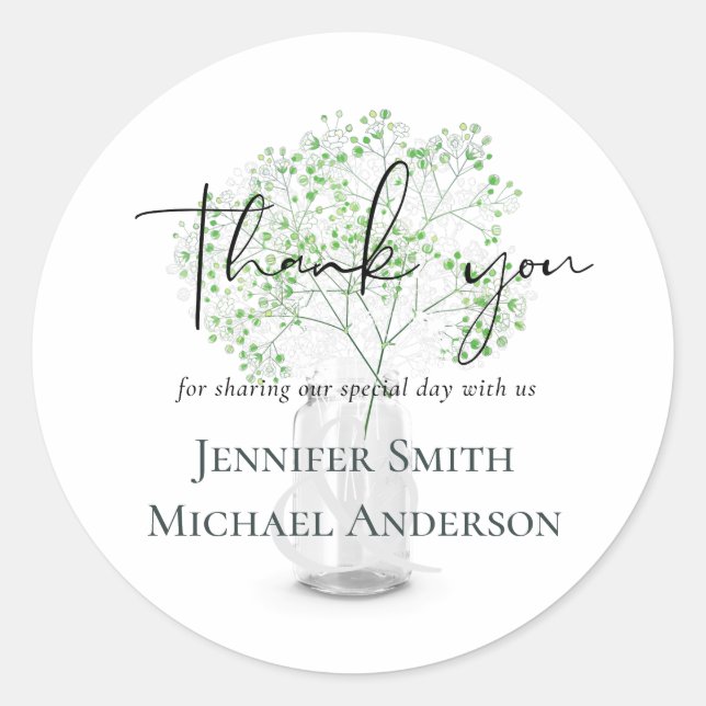 Sticker Rond Gypsophile Baby's Breath Mariage Simple Élégant (Devant)