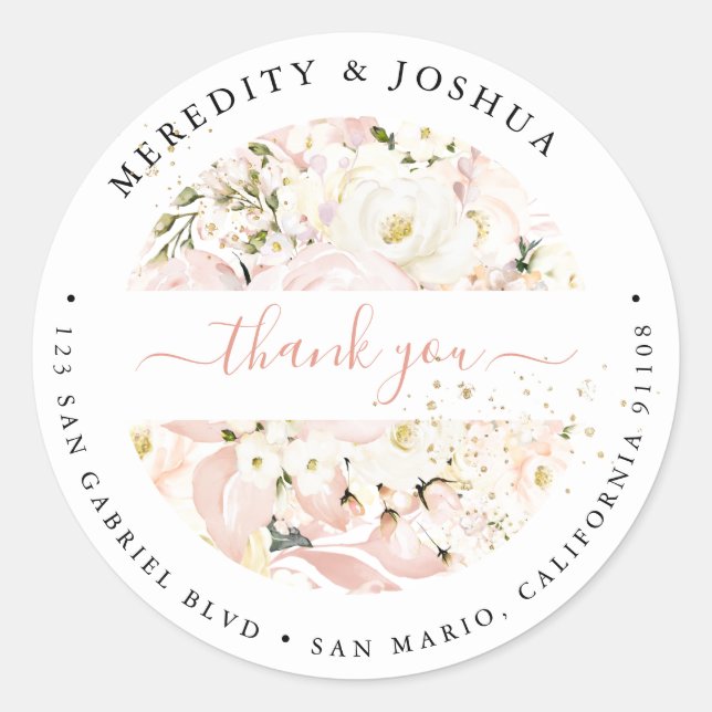 Sticker Rond H2 Blush Hydrangea Crème Roses Faveurs de mariage (Devant)