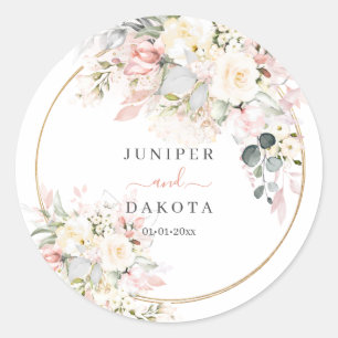 Sticker Rond H2 Hortensia Rose Dusty Roses Mariage
