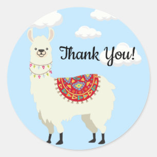 Sticker Rond Habillé Merci adorable de lama