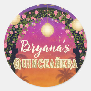 Sticker Rond Hacienda Sunset Floral Arch Quinceañera 