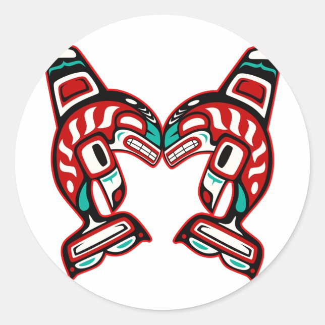 Sticker Rond Haida Indian Killer Whales Orca (Devant)