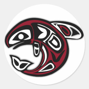Sticker Rond Haida Orca North Coast Killer Whale Art