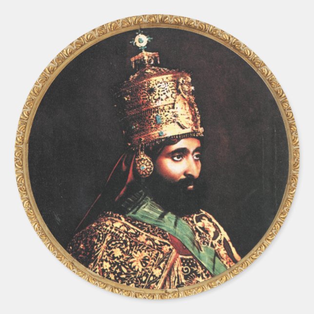 Sticker Rond Haile Selassie I - Jah Rastafari (Devant)