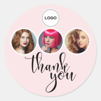 Sticker Rond Hairdresser Blush Pink 3 Photo Logo Thank You