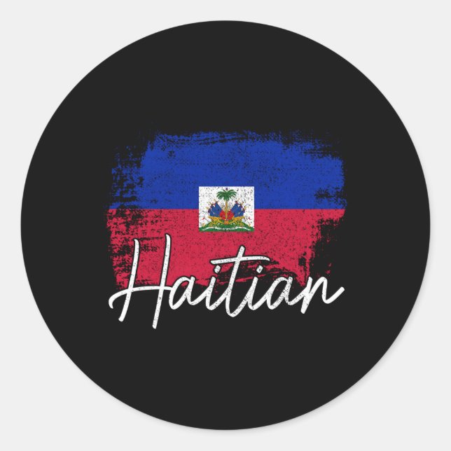 Sticker Rond Haïti Drapeau Les Racines De La Fierté Haïtienne (Devant)