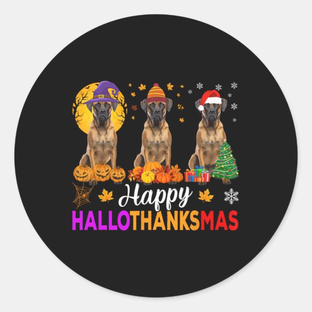 Sticker Rond Hallothanksmas de Noël de Chien de Boxe (Devant)