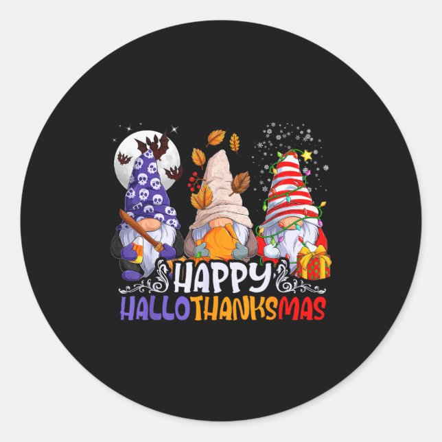 Sticker Rond Hallothanksmas Gnomes Halloween Thanksgiving Chris (Devant)