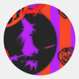 Sticker rond Halloween 03 sorcière violette