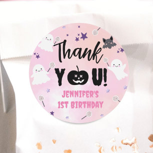 Sticker Rond Halloween 1er anniversaire fête rose fille mignonn