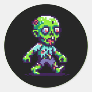 Sticker Rond Halloween 8 bits drôle zombie