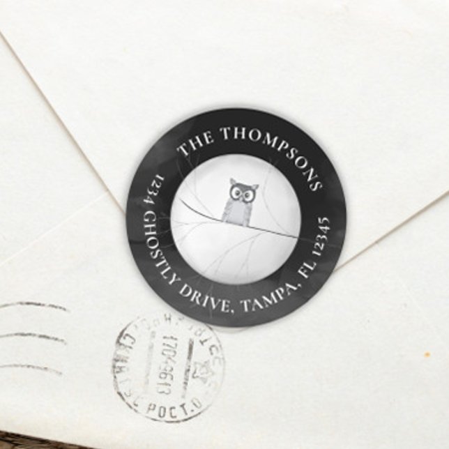 Sticker Rond Halloween Adresse de retour Chouette d'horreur Éff (Créateur téléchargé)