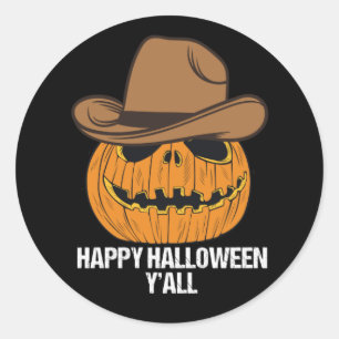 Sticker Rond Halloween amusant Y'all Cowboy Jack-o'-lantern
