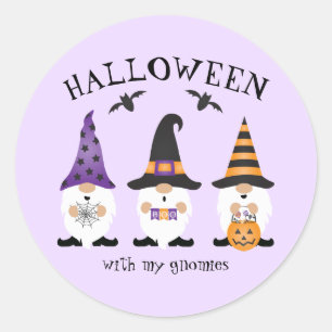 Sticker Rond Halloween Avec Mes Gnomes Violet Orange