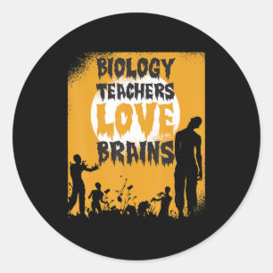 Sticker Rond Halloween Biology Teacher Love Brains Zombie Moon