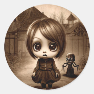 Sticker Rond Halloween bizarre Big Eyed Chibi