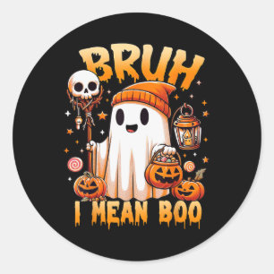 Sticker Rond Halloween Bruh Ghost Boo Citrouille Crâne Trick Ou