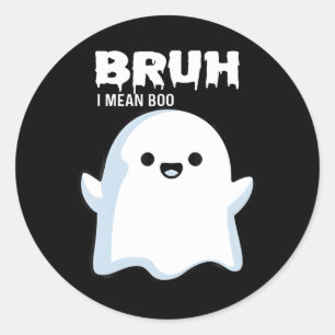 Sticker Rond Halloween Bruh Ghost Boo Crâne Citrouilles Garçons