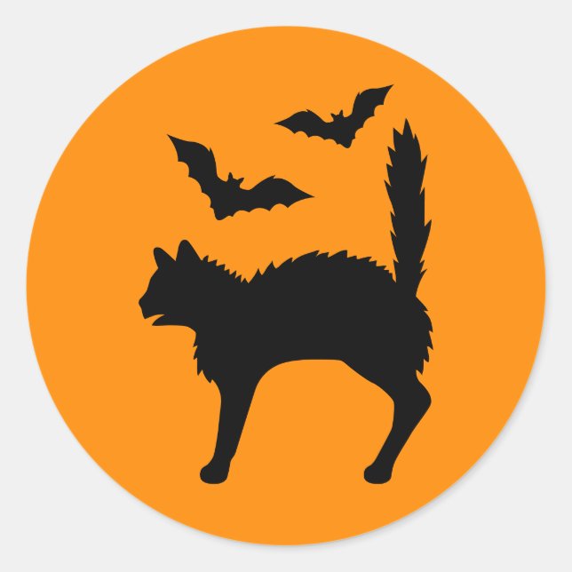 Sticker Rond Halloween Chat Et Chats Silhouette Orange (Devant)